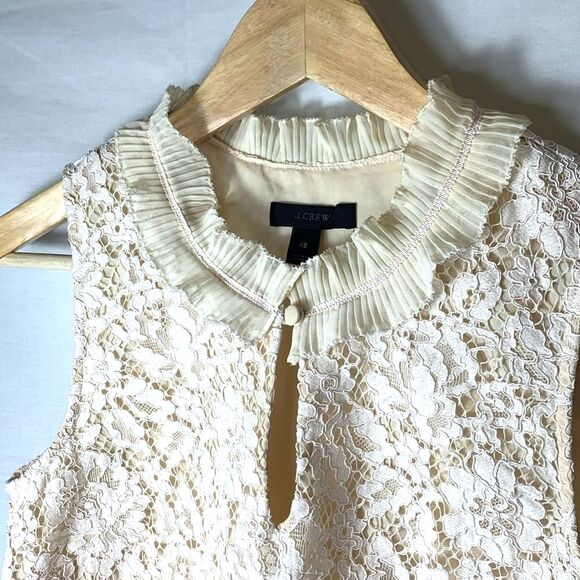 J. Crew Cream Lace Keyhole Ruffle Neck Sleeveless Blouse Size XS - Picture 3 of 14
